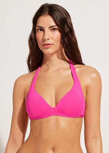 Women's Calzedonia Soft Padded Triangle Indonesia Bikini Tops Pink | IE1966LH