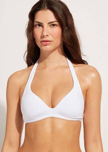 Women's Calzedonia Soft Padded Triangle Indonesia Bikini Tops White | IE1967ZG