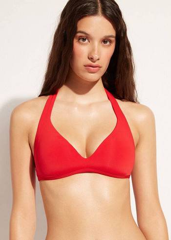 Women's Calzedonia Soft Padded Triangle Indonesia Bikini Tops Red | IE1969CE