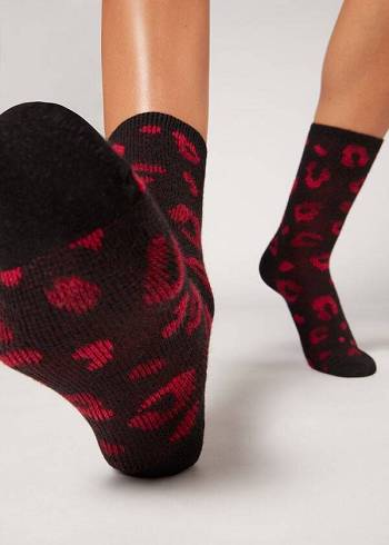 Women's Calzedonia Spotted Cashmere Short Socks Black / Red | IE2539XF