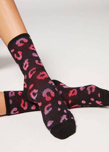 Women's Calzedonia Spotted Cashmere Short Socks Black / Pink | IE2540ZG