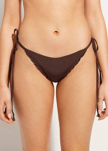 Women's Calzedonia String Thong Islamorada Bikini Bottoms Coffee Brown | IE1618OR