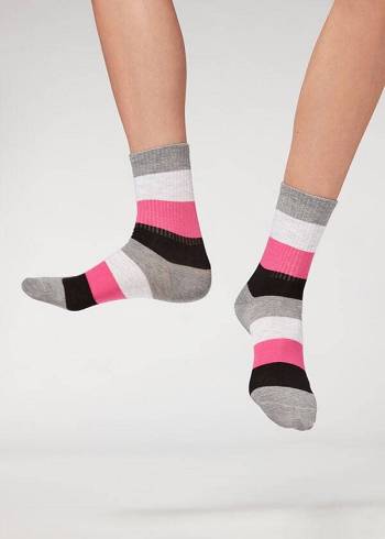 Women's Calzedonia Stripe Patterned Short Socks Grey | IE2544HK