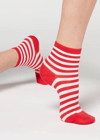 Women's Calzedonia Stripe Patterned Short Socks Red | IE2547DN