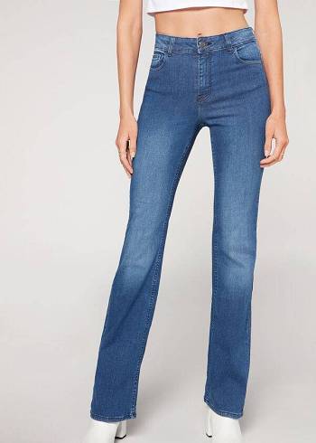 Women's Calzedonia Super Flex Denim High Waist Bootcut Jeans Blue | IE2614BC