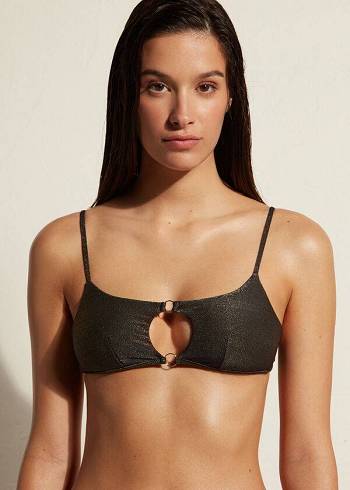 Women's Calzedonia Tank-style Cut Out Swimsuit Hollywood Bikini Tops Black | IE2007IS