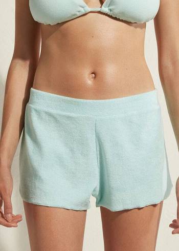 Women's Calzedonia Terrycloth Shorts Cover Ups Blue | IE2149ZG