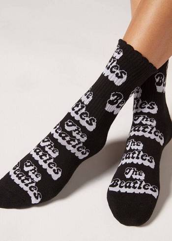 Women's Calzedonia The Beatles Glitter Band Short Socks Black | IE2549AP