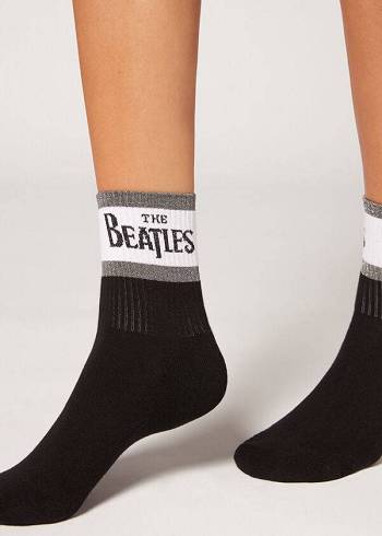 Women's Calzedonia The Beatles Logo Short Socks Black | IE2550PQ