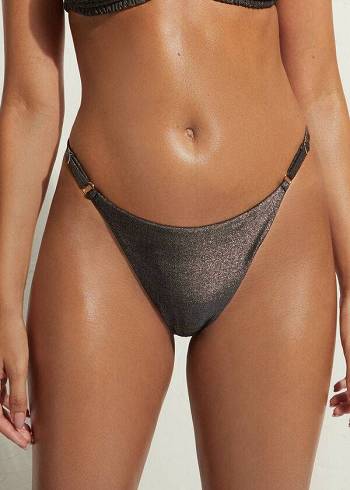 Women's Calzedonia Thin Sides Thong Hollywood Bikini Bottoms Black | IE1629ZG