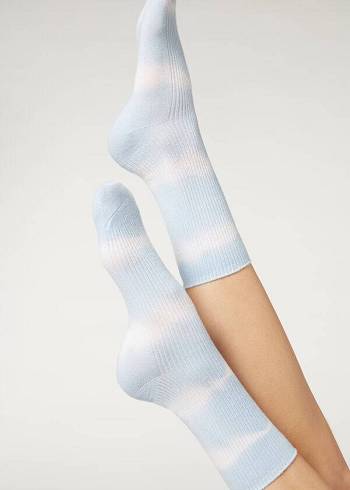 Women's Calzedonia Tie Dye Patterned Short Socks Blue | IE2551OR