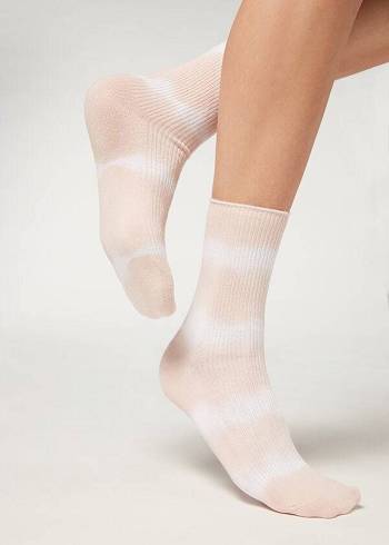 Women's Calzedonia Tie Dye Patterned Short Socks Pink | IE2552IS