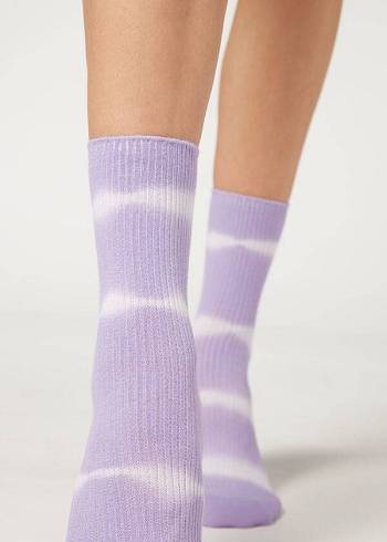 Women's Calzedonia Tie Dye Patterned Short Socks Purple | IE2553UT