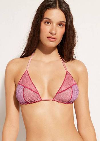 Women's Calzedonia Triangle String Lisbona Bikini Tops Pink | IE2050NB