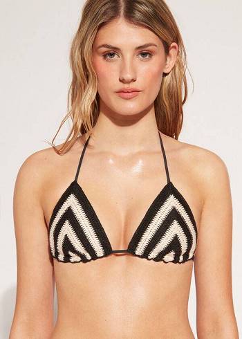 Women's Calzedonia Triangle String Mumbai Bikini Tops Black / Beige | IE2053WY