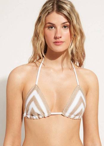 Women's Calzedonia Triangle String Mumbai Bikini Tops White / Beige | IE2054EX