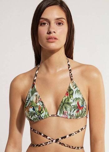 Women's Calzedonia Triangle String Nairobi Eco Bikini Tops Green | IE2056TV