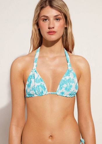 Women's Calzedonia Triangle String Sorrento Bikini Tops Blue | IE2059IS