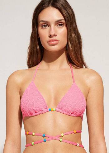 Women's Calzedonia Triangle String Tie San Diego Bikini Tops Pink | IE2062AP