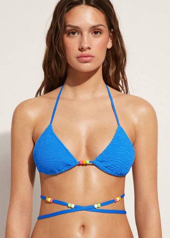 Women's Calzedonia Triangle String Tie San Diego Bikini Tops Blue | IE2063SO