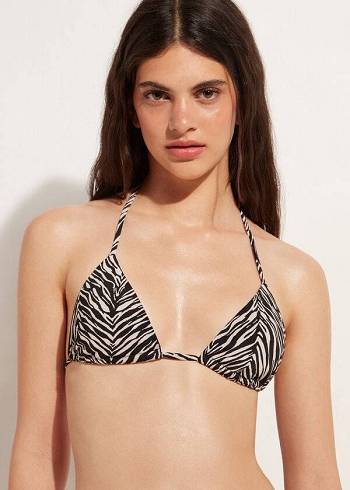 Women's Calzedonia Triangle String Zebra Nairobi Bikini Tops Black | IE2065FM