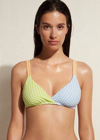 Women's Calzedonia Triangle Valencia Bikini Tops Green / Blue | IE2066GL