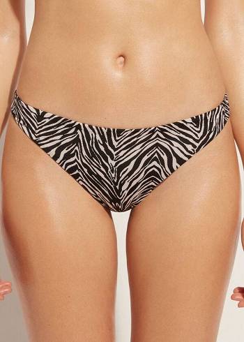 Women's Calzedonia Zebra Nairobi Bikini Bottoms Black | IE1661MA