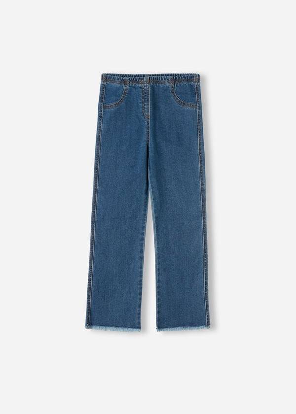 Kids\' Calzedonia Cropped Flared Denim Leggings Blue | IE3124SO