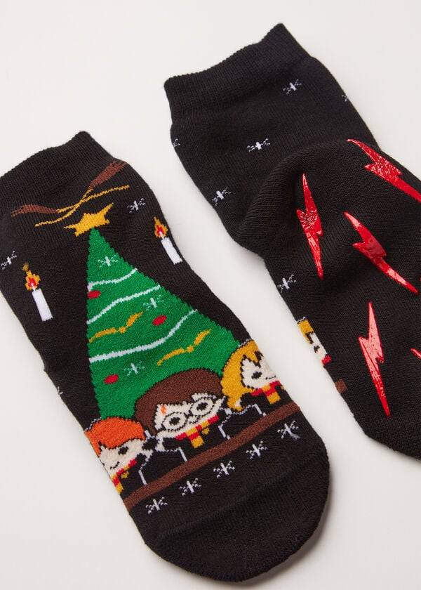 Kids' Calzedonia Harry Potter Christmas Non-Slip Short Socks Black | IE3182BC