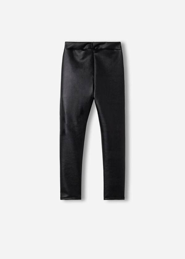 Kids' Calzedonia Leather Effect Thermal Leggings Black | IE3134WY