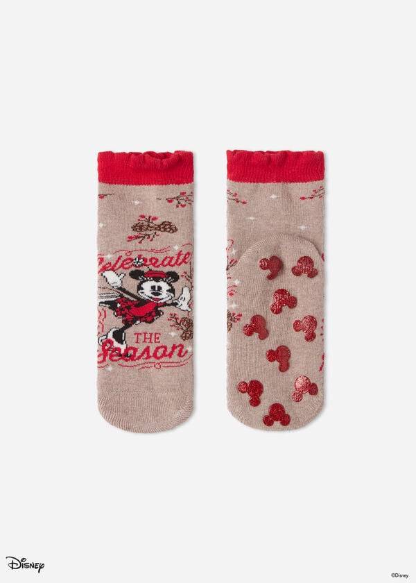 Kids' Calzedonia Non-slip Disney Minnie Mouse Christmas Short Socks Brown | IE3191HK