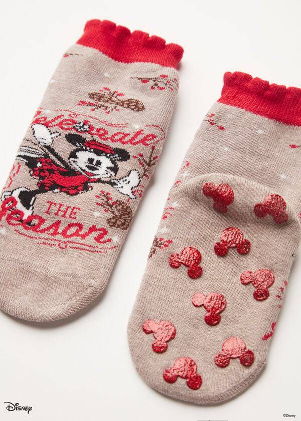 Kids' Calzedonia Non-slip Disney Minnie Mouse Christmas Short Socks Brown | IE3191HK