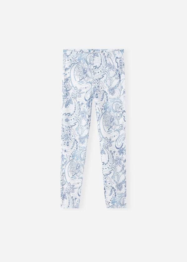 Kids\' Calzedonia Paisley-Print Denim Leggings White / Blue | IE3136MA