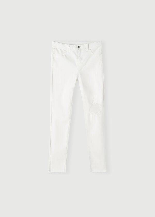 Kids\' Calzedonia Ripped Stretch Skinny Leggings White | IE3137NB