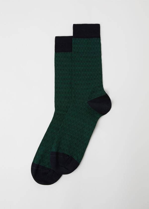 Men\'s Calzedonia Geometric Design Crew Socks Green | IE2850WY