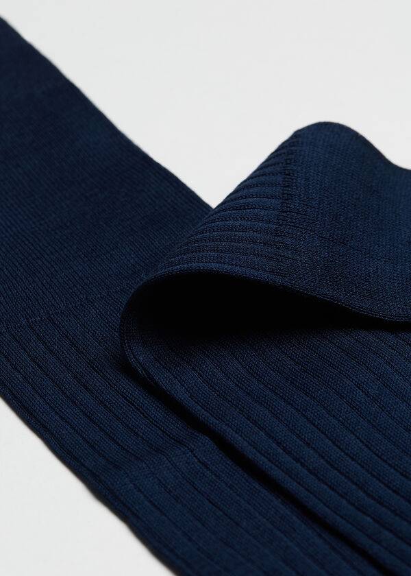 Men's Calzedonia Lisle Thread Ribbed Long Socks Navy | IE2754MA