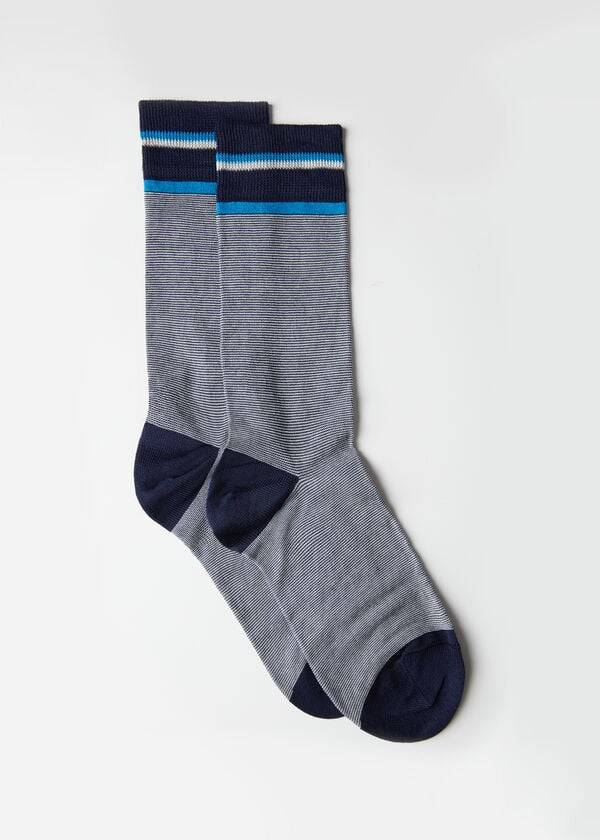 Men\'s Calzedonia Micro Striped Crew Socks Blue / Gery | IE2856FM