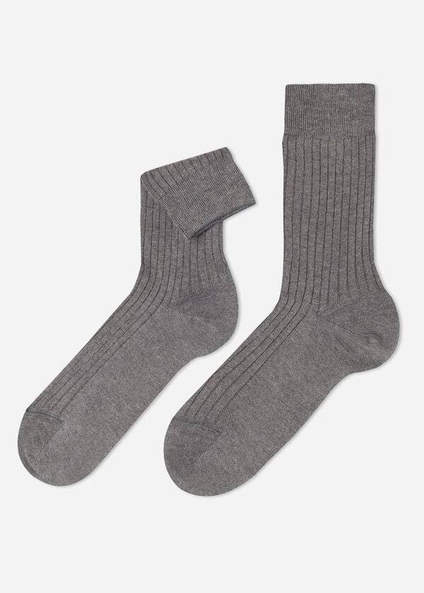 Men\'s Calzedonia Ribbed Cashmere Short Crew Socks Grey | IE2849EX