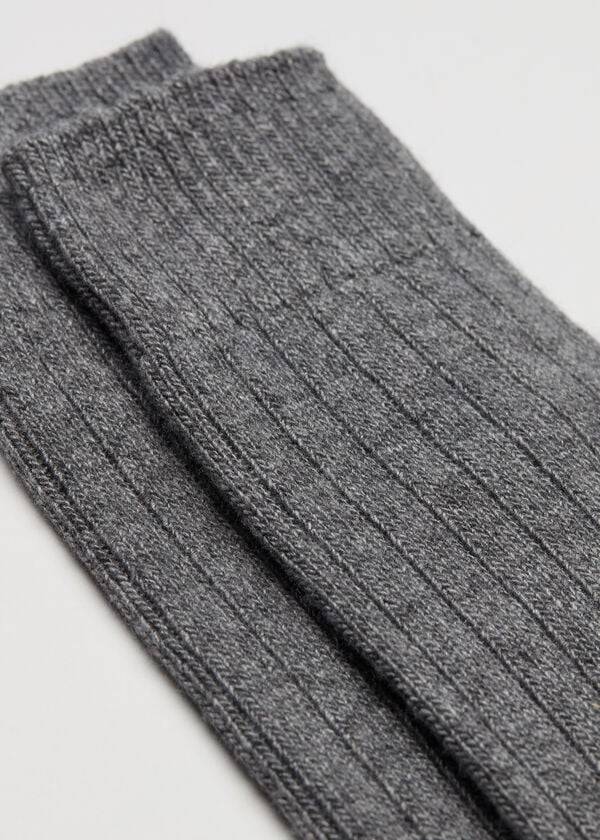 Men's Calzedonia Ribbed with Wool and Cashmere Crew Socks Grey | IE2820TV