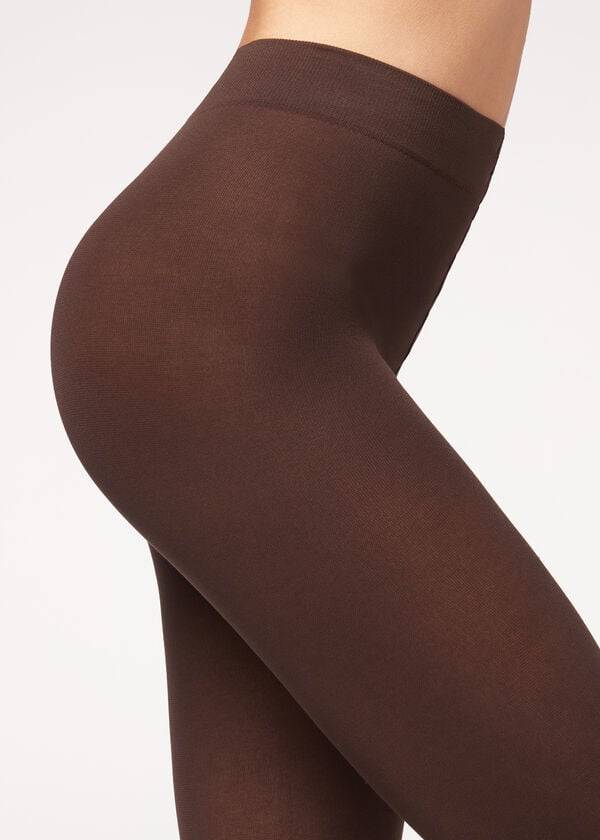 Women's Calzedonia 100 Denier Cotton and Microfiber Opaque Tights Coffee | IE1053HK