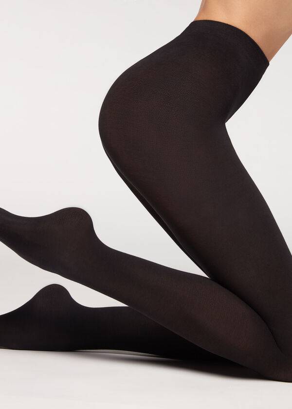 Women's Calzedonia 150 Denier in Eco Cotton Opaque Tights Black | IE1056LH