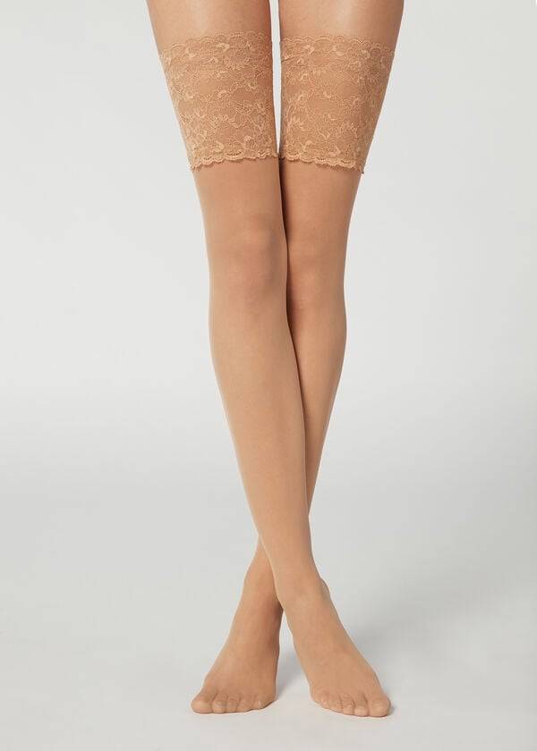 Women\'s Calzedonia 20 Denier Opaque Thigh-Highs Stockings Brown | IE1238LH