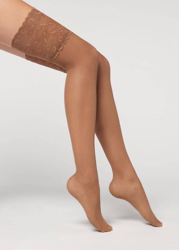 Women's Calzedonia 20 Denier Opaque Thigh-Highs Stockings Khaki | IE1239ZG