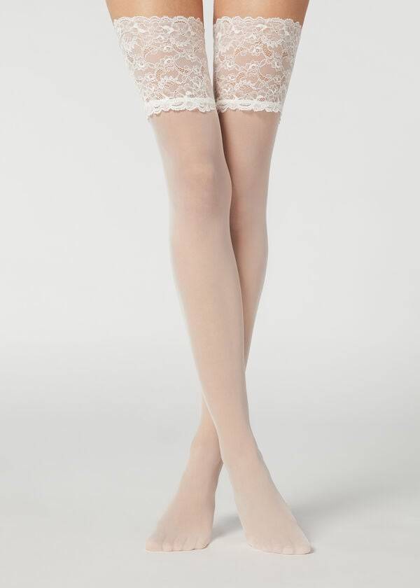 Women\'s Calzedonia 20 Denier Opaque Thigh-Highs Stockings White | IE1240XF