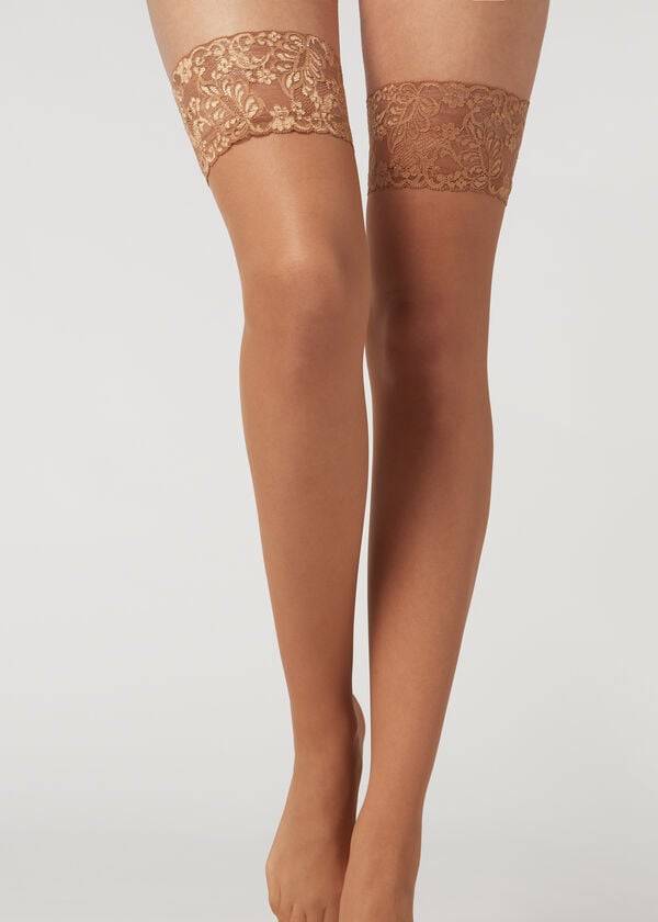 Women's Calzedonia 20 Denier Sheer Thigh-Highs Stockings Beige / Brown | IE1250TV