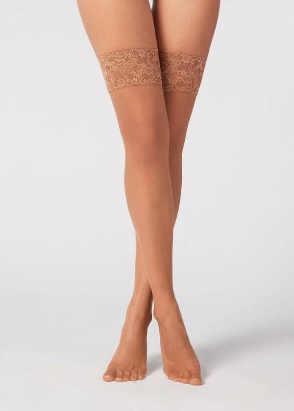 Women\'s Calzedonia 8 Denier Ultra Sheer Thigh-Highs Stockings Beige / Brown | IE1254OR