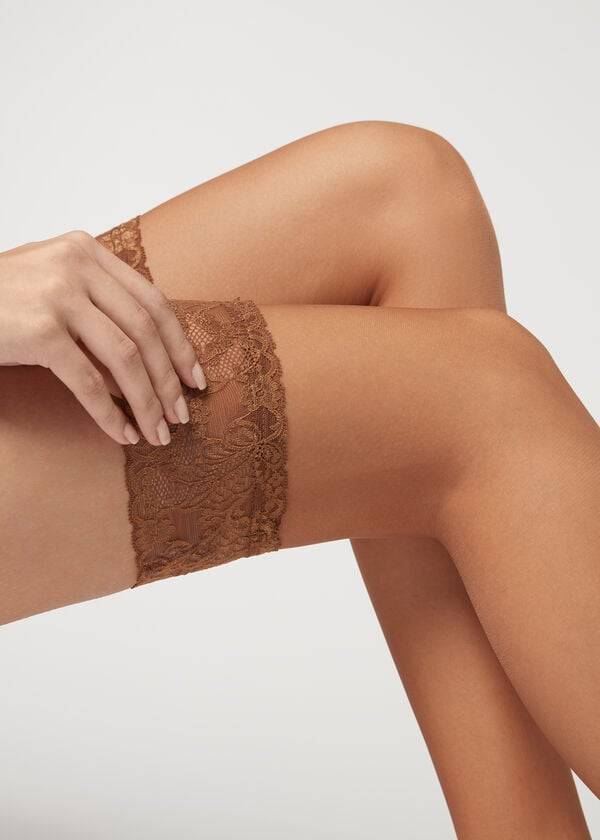 Women's Calzedonia 8 Denier Ultra Sheer Thigh-Highs Stockings Beige | IE1256AP