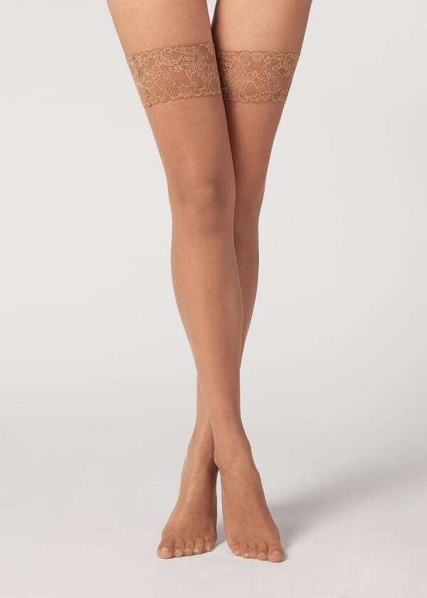 Women\'s Calzedonia 8 Denier Ultra Sheer Thigh-Highs Stockings Brown | IE1257SO