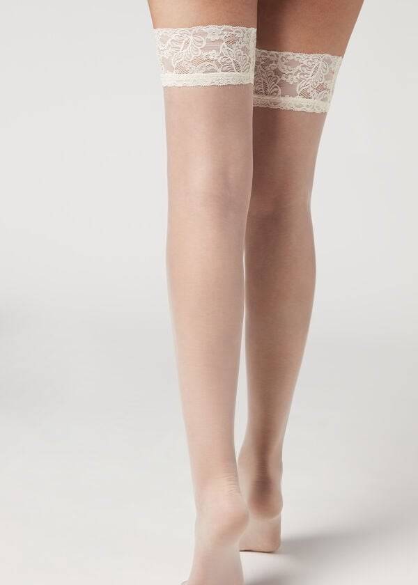 Women's Calzedonia 8 Denier Ultra Sheer Thigh-Highs rosa Stockings White | IE1259FM