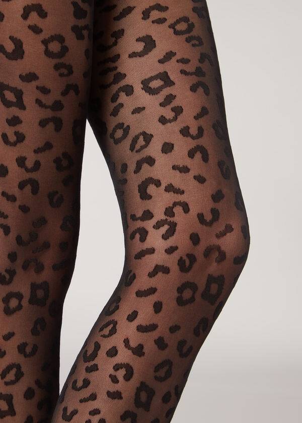 Women's Calzedonia Animal Pattern 30 Denier Sheer Patterned Tights Black | IE1084XF